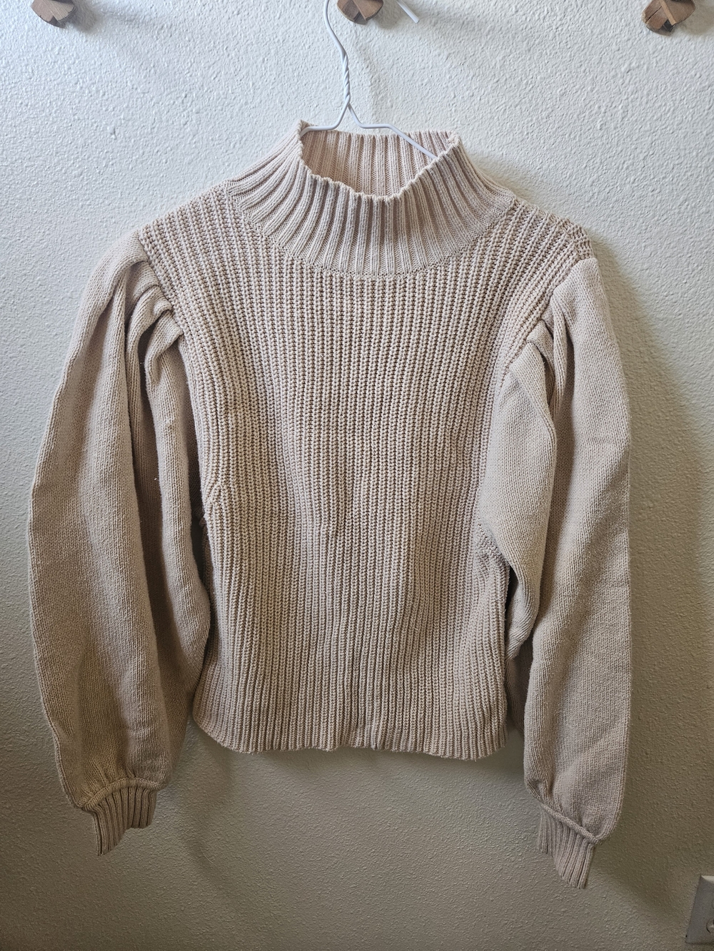 Women's Cream Ribbed Mock Neck Sweater